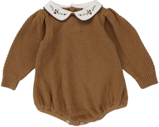 Analogie Girls Knit Romper in Camel