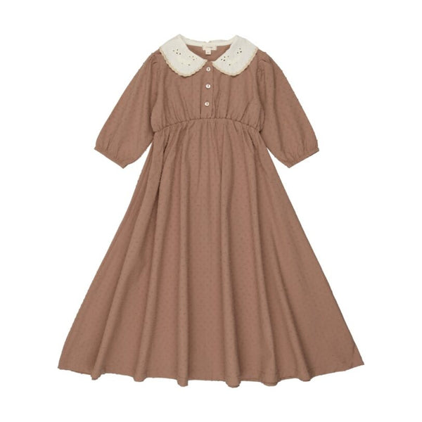 Lil Legs Taupe Swiss Dot 3/4 Sleeve Maxi Dress