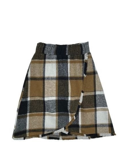 Best Frendz Cognac Fringe Plaid Skirt