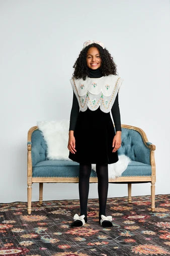 Porter Black Velvet Jumper with Sheer Embroidered Bib