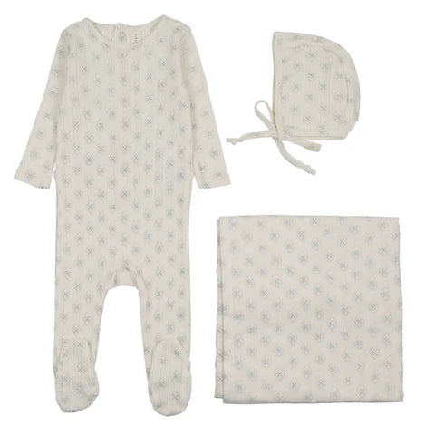 Lilette Geo Floral P Layette Set in Cream/Blue