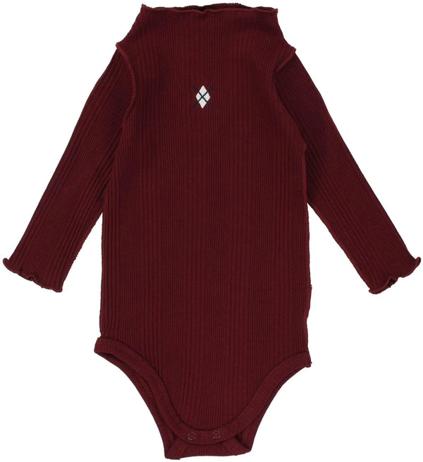 Lil Legs Ribbed Funnel Neck Onesie in Bur/Em