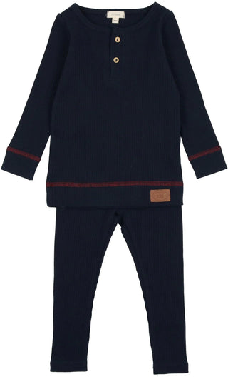 Lil Legs Navy/Red Henley Ribbed set