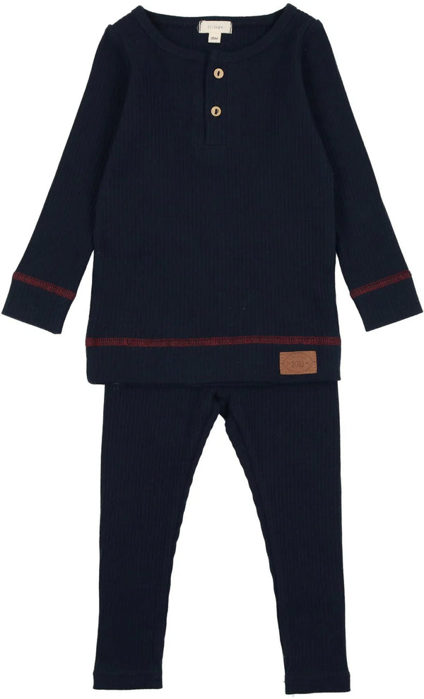 Lil Legs Navy/Red Henley Ribbed set