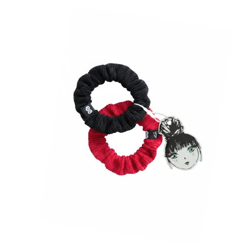 Knot Waffle Scrunchie Set Blackbird + Cardinal Red