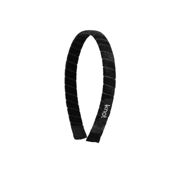 Knot Velvet Ribbon Headband in Black