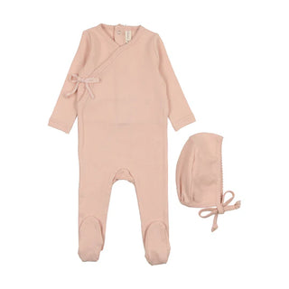 Lilette Pinpoint Wrapover Footie Set in Peach