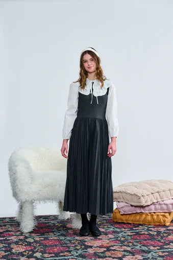 Laurent Grey Knit Drop Waist Pleated Jumper
