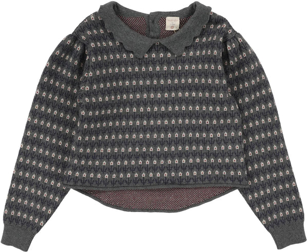 Analogie Floral Knit Sweater in Mid Grey Multi