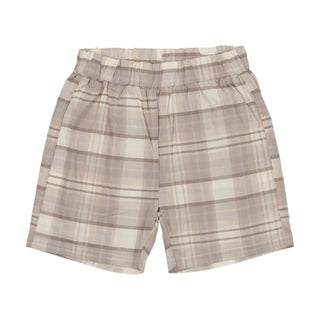 Analogie Taupe Plaid Linen Pull On Shorts