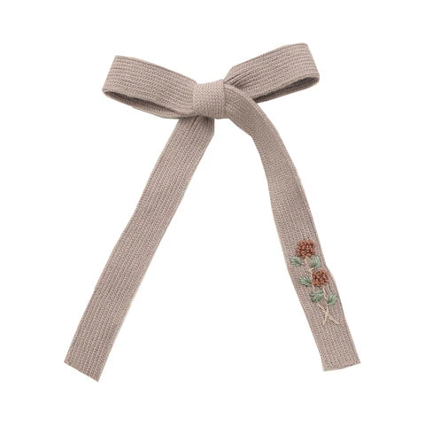 Halo Luxe Josie Floral Embroidered Ribbed Knit Longtail Clip Tan