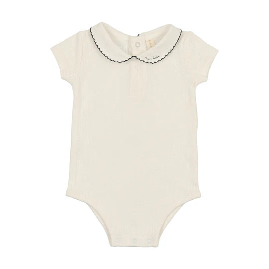 Lilette Edged Collar Onesie in Winter White/Navy