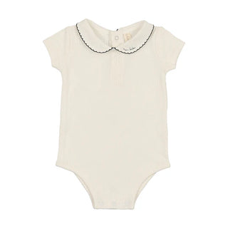 Lilette Edged Collar Onesie in Winter White/Navy