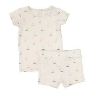 Lilette Nautical Short Sleeve Set in Cream /Nautical Print