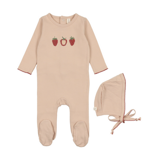 Lilette Peach/Strawberry Embroidered Fruit Footie Set