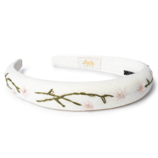 Halo Luxe Felicity Linen Floral Embroidered Headband Ivory/Beige