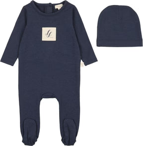 Lil Legs Navy Crest Embroidered Lounge Footie Set