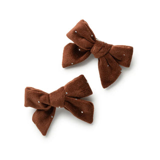 Halo Luxe Vivienne Studded Velveteen Double Clip Set Chocolate