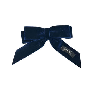 Knot Velvet Ribbon Bow Clip in Navy