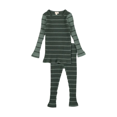 Lil Legs Striped Ribbed Set Green