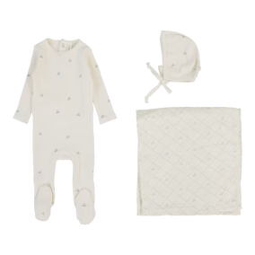 Lilette Printed Pointelle Layette Set Cream/Blue Crown