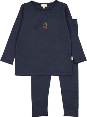 Lil Legs Navy Cherry Emblem Lounge Set