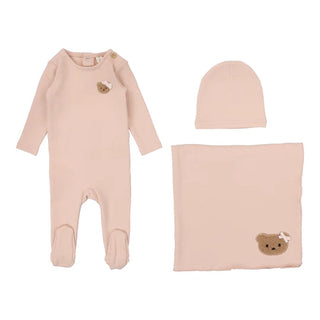 Lilette Bear Applique Layette Set Dusty Pink