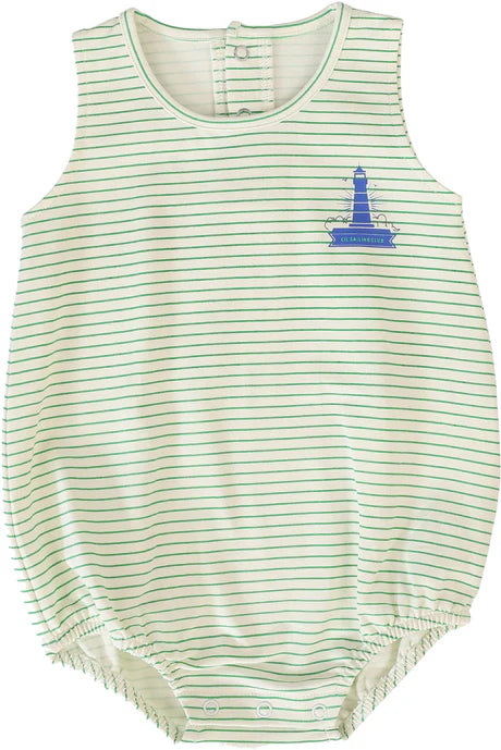Lil Legs Sailor Stripe Romper in Green Stripe