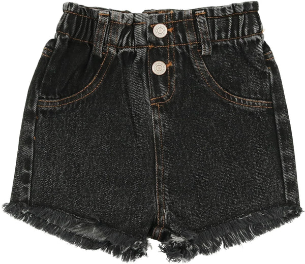 Lil Legs Black Denim Paperbag Shorts