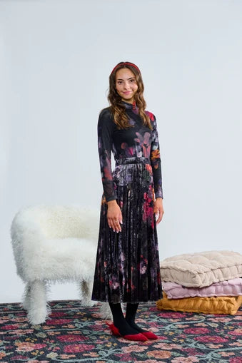 Laurent Deep Floral Mesh Top +Velvet Skirt Set