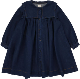 Analogie Pleated Sailor Dress in Navy Denim