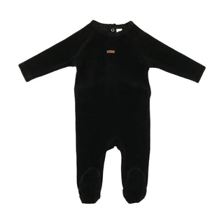 Lil Legs Black Velour Leather Tab Footie