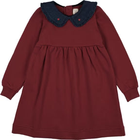 Analogie Sweet Campaign Denim Collar Sweatshirt Dress - Vintage Red