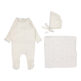 Lilette Pointelle Graphic Layette Set in Cream/Blue Crown