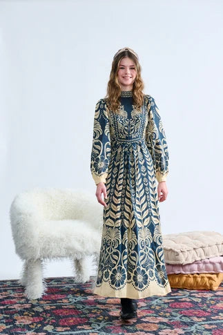 Laurent Blue & Cream Floral Print Dress