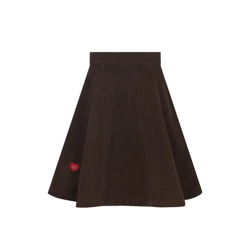 Little Parni Brown Denim Heart Detail Skirt