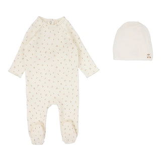 Lilette Cherry print Footie Set in Cream/Pink