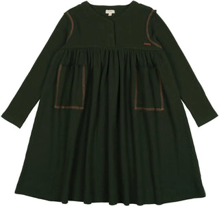 Lil Legs Green/Camel Ribbed Placket Dress