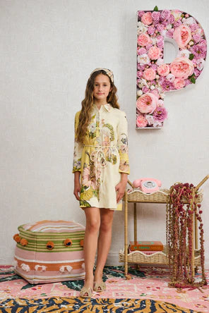 Porter Ivory/Yellow Linen Floral Dress