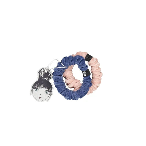 Knot FERN Velvet Scrunchie Set Blue Jay + Flamingo Pink