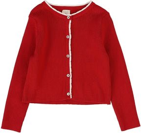 Analogie Scallop Ribbed Cardigan in Red