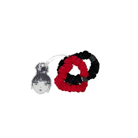 Knot FERN Velvet Scrunchie Set Blackbird + Cardinal Red
