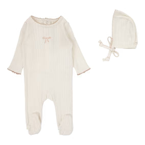 Lilette Pointelle Graphic Footie Set Cream/Pink Bow