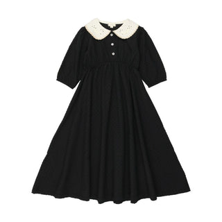 Lil Legs Black Swiss Dot 3/4 Sleeve Maxi Dress