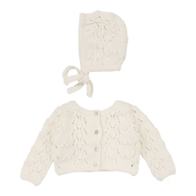 Lilette Popcorn Weave Cardigan Set in Cream
