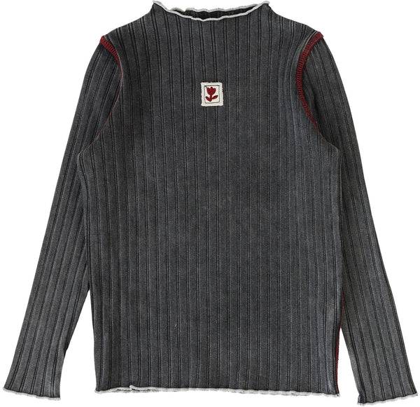 Lil Legs Contrast Funnel Neck in Black Wash