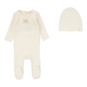 Lilette Pointelle Emblem Footie Set in Cream