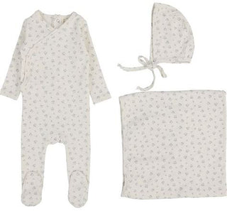Lilette Bud Layette Set in Cream/Blue
