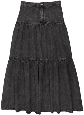 Lil Legs Denim Tiered Maxi Skirt in Black Wash
