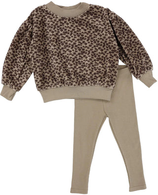 Analogie Taupe Floral Velour Girls Set